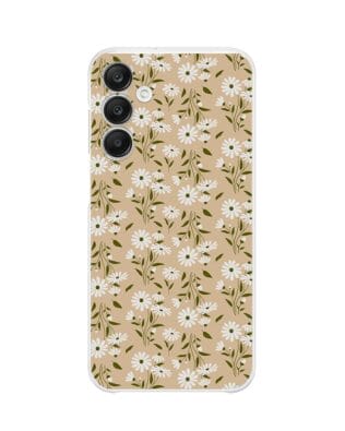 Etui do Samsung Galaxy A25 5G przeźroczyste, silikonowe Flexi, delikatne kwiatki na cielistym tle