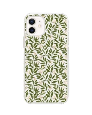 Etui do iPhone 12 przeźroczyste, silikonowe Flexi, zielone gałązki