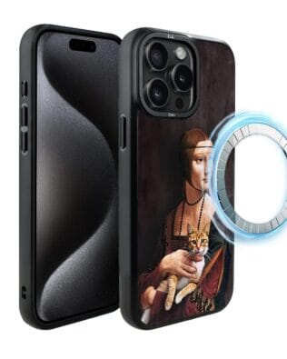 Etui do iPhone 15 Pro Max IBIZU DropGuard Matt z MagSafe, Leonardo Da Vinci, dama z kotem