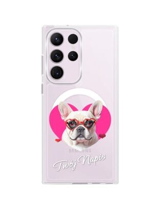 Etui do Samsung Galaxy S23 Ultra z MagSafe przeźroczyste, silikonowe Flexi, Puppy Love, pies rasy Buldog Francuski
