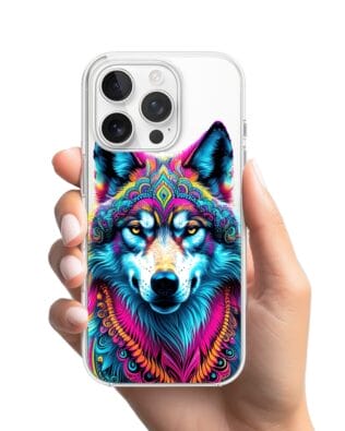 Etui do iPhone 16 Pro Max z MagSafe przeźroczyste, silikonowe Flexi, Dzika Mandala, Wilk