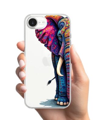 Etui do iPhone 16e przeźroczyste, silikonowe Flexi, Dzika Mandala, Słoń