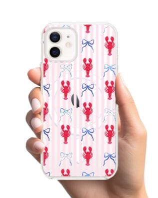 Etui do iPhone 12 Mini z MagSafe przeźroczyste, silikonowe Flexi, krab i kokardki
