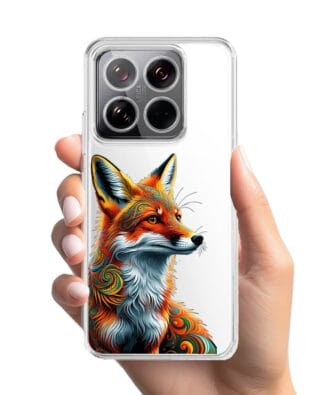 Etui do Xiaomi 14 przeźroczyste, silikonowe Flexi, Dzika Mandala, Twarz lisa