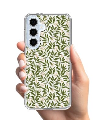 Etui do Samsung Galaxy S24 FE z MagSafe przeźroczyste, silikonowe Flexi, zielone gałązki