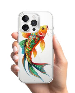 Etui do iPhone 16 Pro Max przeźroczyste, silikonowe Flexi, Dzika Mandala, Złota ryba
