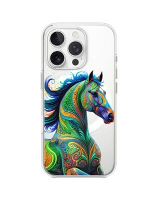 Etui do iPhone 15 Pro z MagSafe przeźroczyste, silikonowe Flexi, Dzika Mandala, Koń