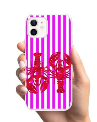 Etui do iPhone 12 Mini przeźroczyste, silikonowe Flexi, kraby z różowymi paskami