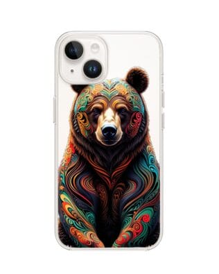 Etui do iPhone 13 Mini przeźroczyste, silikonowe Flexi, Dzika Mandala, Niedźwiedź