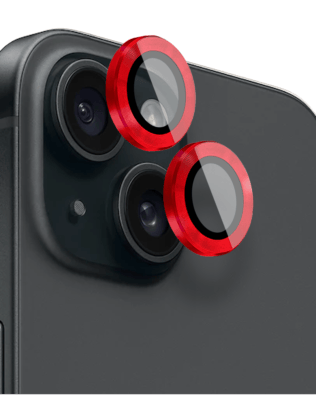 Metalowa osłona obiektywu aparatu ze szkła hartowanego 9H do iPhone 15 Plus, 1 zestaw, czerwona