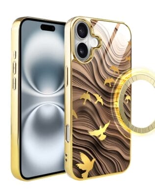 Etui do iPhone 16 IBIZU Elite Glass z MagSafe, Zwierzęta, Piaskowa odyseja, złote