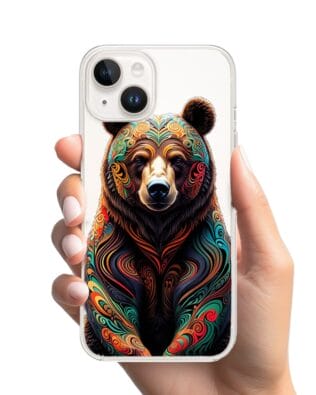 Etui do iPhone 13 przeźroczyste, silikonowe Flexi, Dzika Mandala, Niedźwiedź