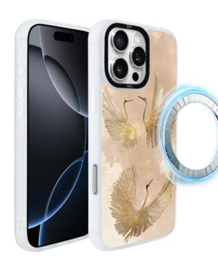 Etui do iPhone 16 Pro Max IBIZU DropGuard Matt z MagSafe, Boho, Złote żurawie