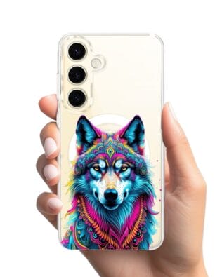 Etui do Samsung Galaxy S24 Plus z MagSafe przeźroczyste, silikonowe Flexi, Dzika Mandala, Wilk