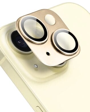 Metalowa osłona na cały aparat z wbudowanymi szkłami do iPhone 15 Plus, złota
