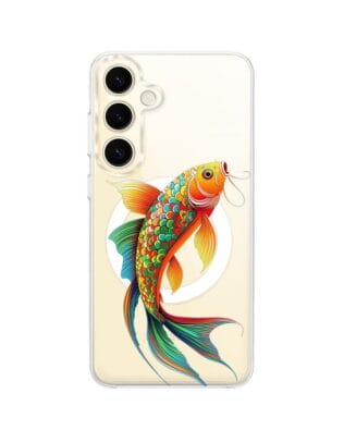 Etui do Samsung Galaxy S24 z MagSafe przeźroczyste, silikonowe Flexi, Dzika Mandala, Złota ryba