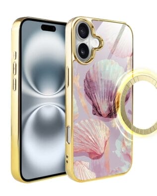 Etui do iPhone 16 Plus IBIZU Elite Glass z MagSafe Morze, Perłowa Muszla, złote
