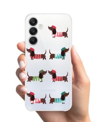 Etui do Samsung Galaxy A25 5G przeźroczyste, silikonowe Flexi, jamnik w Paryżu