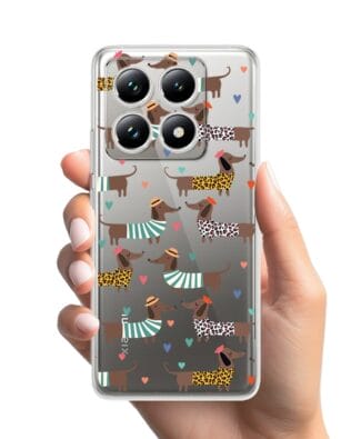 Etui do Xiaomi 14T Pro przeźroczyste, silikonowe Flexi, zakochane jamniki