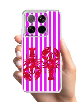 Etui do Xiaomi 14 Pro przeźroczyste, silikonowe Flexi, kraby z różowymi paskami