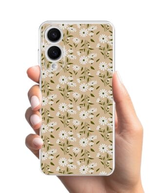 Etui do Samsung Galaxy S25 Edge przeźroczyste, silikonowe Flexi, delikatne kwiatki na cielistym tle