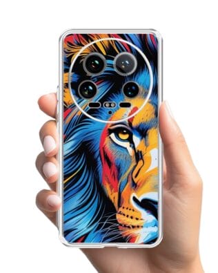 Etui do Xiaomi 14 Ultra przeźroczyste, silikonowe Flexi, Dzika Mandala, Lwie spojrzenie