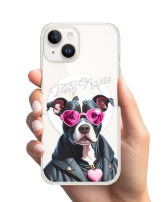 Etui do iPhone 13 z MagSafe przeźroczyste, silikonowe Flexi, Puppy Love, pies rasy Amstaff