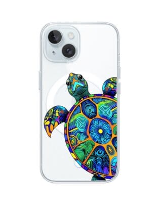 Etui do iPhone 15 z MagSafe przeźroczyste, silikonowe Flexi, Dzika Mandala, Żółw
