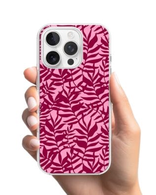 Etui do iPhone 15 Pro z MagSafe przeźroczyste, silikonowe Flexi, bordowe liście