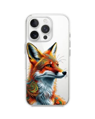 Etui do iPhone 16 Pro Max przeźroczyste, silikonowe Flexi, Dzika Mandala, Twarz lisa