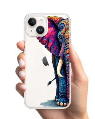 Etui do iPhone 14 przeźroczyste, silikonowe Flexi, Dzika Mandala, Słoń