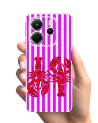 Etui do Xiaomi Redmi Note 14 4G przeźroczyste, silikonowe Flexi, kraby z różowymi paskami