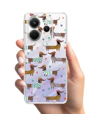 Etui do Xiaomi Redmi Note 14 4G przeźroczyste, silikonowe Flexi, zakochane jamniki