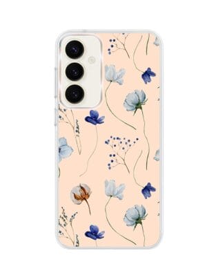 Etui do Samsung Galaxy S23 z MagSafe przeźroczyste, silikonowe Flexi, kwiatki niebieskie na pudrowym tle