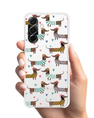 Etui do Samsung Galaxy A26 5G przeźroczyste, silikonowe Flexi, zakochane jamniki