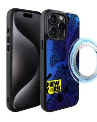 Etui do iPhone 15 Pro IBIZU DropGuard Matt z MagSafe, Mapy Świata, New York