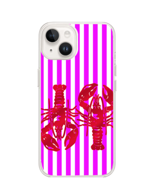 Etui do iPhone 13 Mini przeźroczyste, silikonowe Flexi, kraby z różowymi paskami