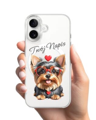 Etui do iPhone 16 z MagSafe przeźroczyste, silikonowe Flexi, Puppy Love, pies rasy York