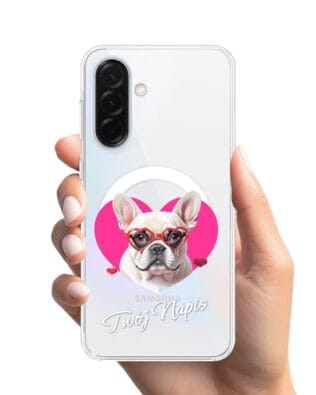 Etui do Samsung Galaxy A36 5G z MagSafe przeźroczyste, silikonowe Flexi, Puppy Love, pies rasy Buldog Francuski