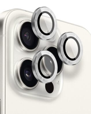 Metalowa osłona obiektywu aparatu ze szkła hartowanego 9H do iPhone 15 Pro, 1 zestaw, srebrna