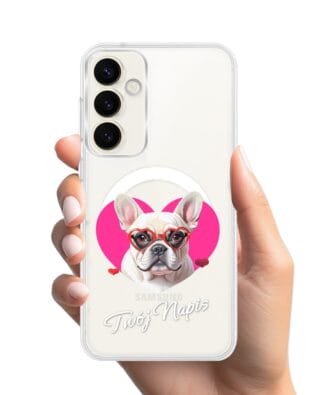 Etui do Samsung Galaxy S23 Plus z MagSafe przeźroczyste, silikonowe Flexi, Puppy Love, pies rasy Buldog Francuski