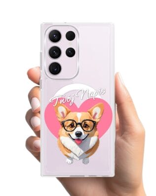 Etui do Samsung Galaxy S23 Ultra z MagSafe przeźroczyste, silikonowe Flexi, Puppy Love, pies rasy Corgi