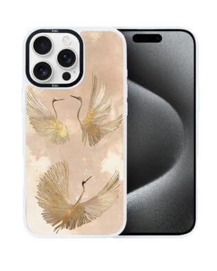 Etui do iPhone 15 Pro IBIZU DropGuard Matt z MagSafe, Boho, Złote żurawie