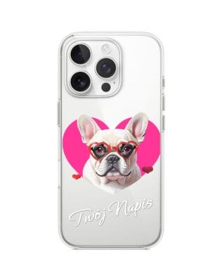 Etui do iPhone 16 Pro Max przeźroczyste, silikonowe Flexi, Puppy Love, pies rasy Buldog Francuski