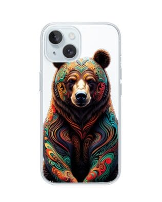 Etui do iPhone 15 Plus przeźroczyste, silikonowe Flexi, Dzika Mandala, Niedźwiedź