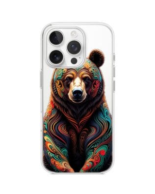 Etui do iPhone 15 Pro przeźroczyste, silikonowe Flexi, Dzika Mandala, Niedźwiedź