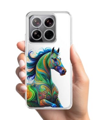 Etui do Xiaomi 14 Pro przeźroczyste, silikonowe Flexi, Dzika Mandala, Koń