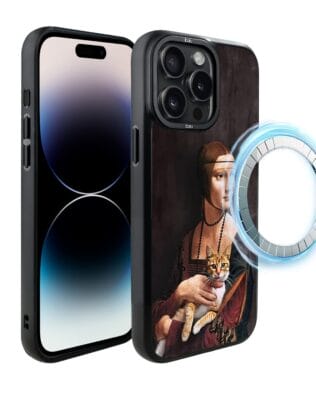 Etui do iPhone 14 Pro IBIZU DropGuard Matt z MagSafe, Leonardo Da Vinci, dama z kotem