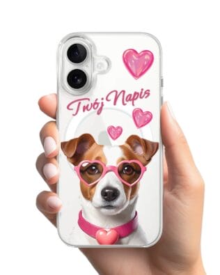 Etui do iPhone 16 z MagSafe przeźroczyste, silikonowe Flexi, Puppy Love, pies rasy Jack Russell Terrier