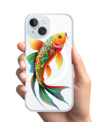 Etui do iPhone 15 z MagSafe przeźroczyste, silikonowe Flexi, Dzika Mandala, Złota ryba